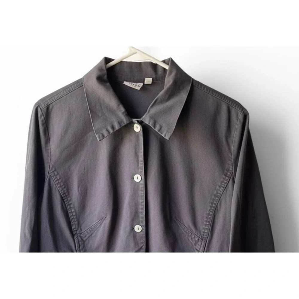 Johnny Was Gray Button Front Jacket Women's Size S Cotton Tie Back Utility Top
